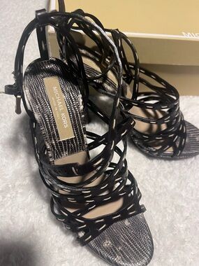 MICHAEL Michael Kors brown/Black Strappy Cage Heeled Sandals